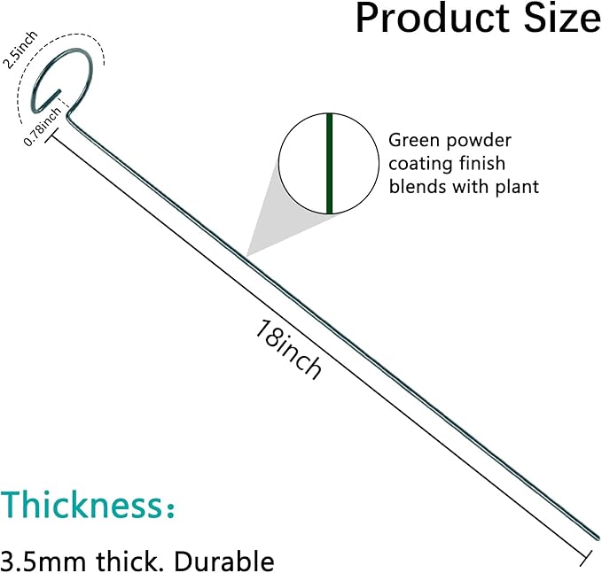 12 Pack 18 Inch Plant Support Stakes, Metal Single stemmed Flower Support Hoops，Garden Plant Stakes Plant Prop for Amaryllis Orchid Lily Rose Peony Tomatoes Gladiolus