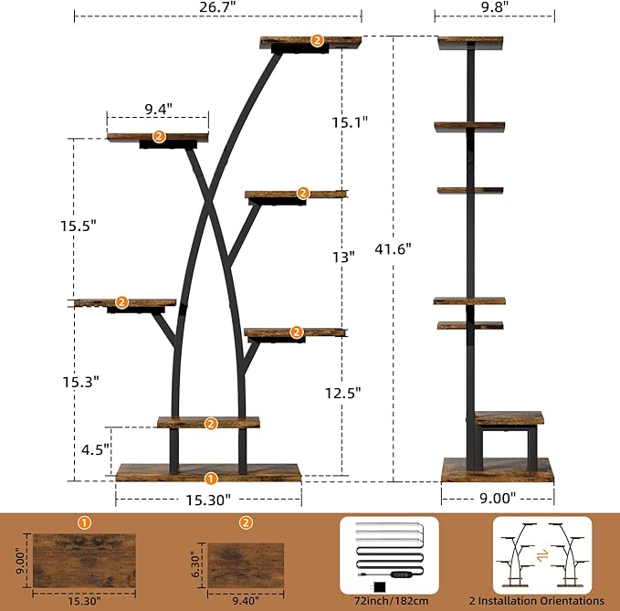 Plant Stand With Grow Lights - 7 Tiered Corner Shelf for Multiple Plants, 42" Metal Shelves, Flower Holder Display Rack for Indoor Home Patio Balcony