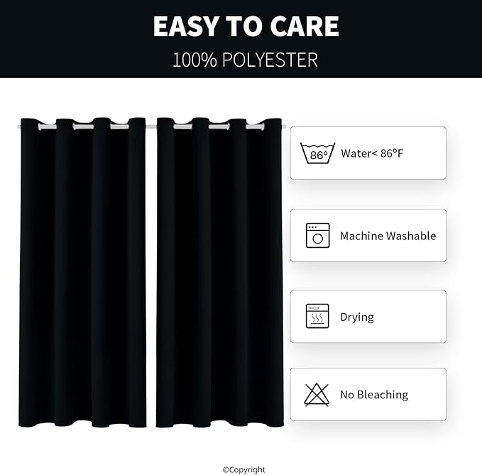DIVA EN CAMINO DEC Outdoor Patio Curtain Waterproof Darkening Thermal Insulated Indoor Curtains for Bedroom, Porch, Living Room, Pergola, Cabana, W52 x L95, Black, Set of 2 Panels