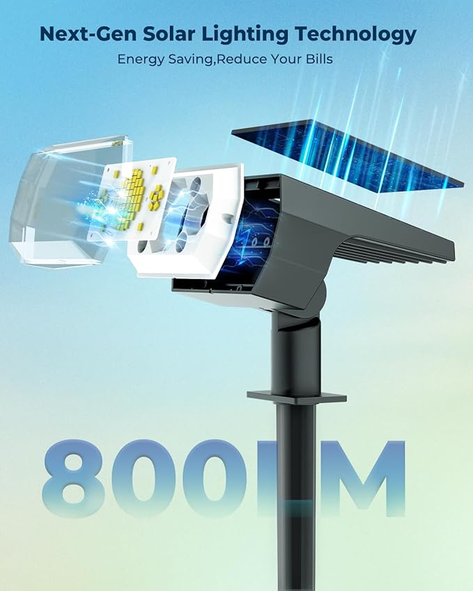 6 Packs Solar Spot Lights Outdoor, 64 LED 6500K Solar Lights Outdoor, IP67 Waterproof, Adjustable Brightness Dusk to Dawn Solar Spotlights for Garden, Yard, Lawn, Walkway, Driveway - Cool Daylight