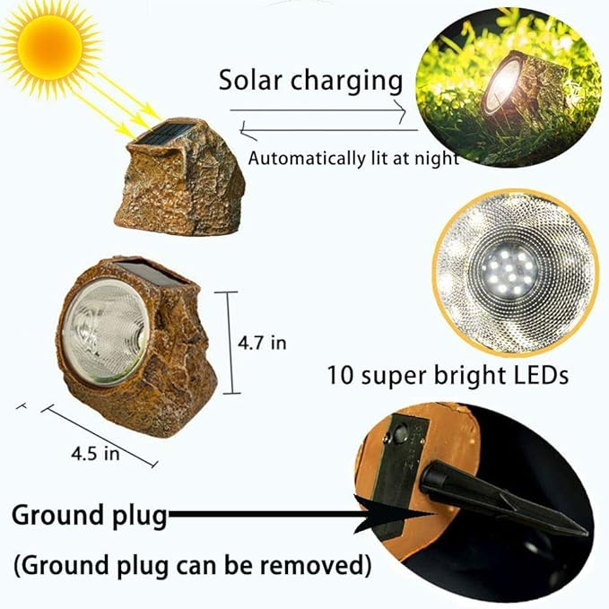 EiGreen Solar Garden Rock Lights Outdoor, 2 Pack 10 LED Waterproof Solar Powered Rock Light，Yard Landscaping Spotlights, for Indoor and Outdoor Decoration