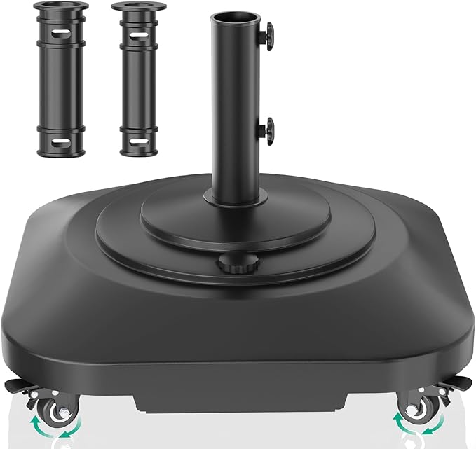 Umbrella Base with Wheels, Umbrella Stand Base Heavy Duty 100lb Windproof, Fillable Umbrella Base Mobile Square Umbrella Stand Outdoor Base for Patio, Deck, Poolside, Lawn, Fits Most Sized Umbrellas
