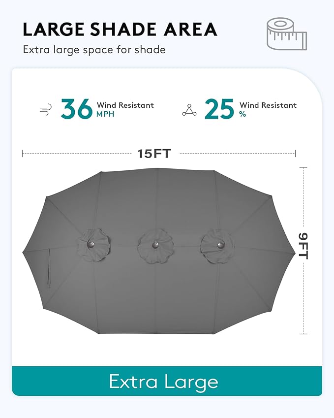 SERWALL 8-Piece Patio Dining Sets with 15FT Double Side Patio Umbrella, Outdoor HDPE Dining Furniture Set with Umbrella Hole Cut-Out Table and 6 Chairs, Coffee（Umbreall Base not Included）