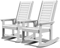 GREENVINES Outdoor Rocking Chairs | Set of 2 | Porch Rocker | HDPE Plastic | White | Oversized Rockers | High Back | Big & Tall | Ladder Back | for Patio Outside Backyard Balcony Garden