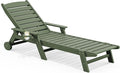 SERWALL Patio Chaise Lounge Chair, 78'' Long HDPE 5 Positions Adjustable Outdoor Lounger, Poly Lounge Chair with Rolling Wheels & Cup Holder for Pool, Avocado Green