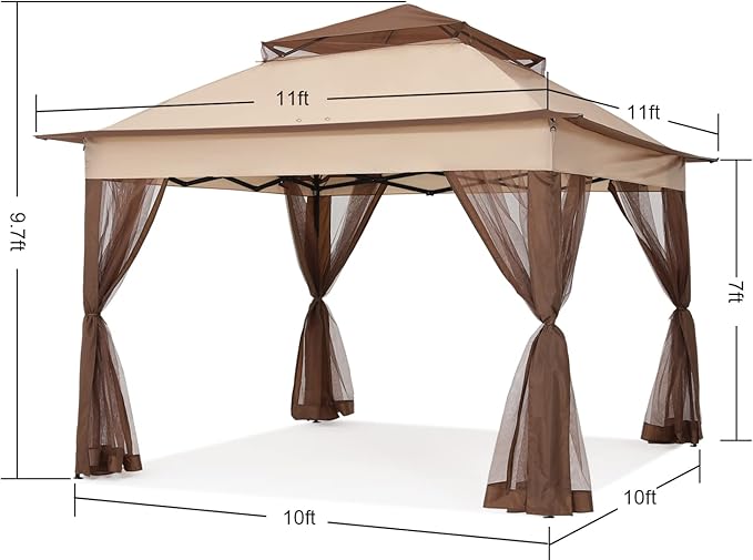 COOSHADE 11x11 Pop Up Gazebo Tent Outdoor Canopy Patio Shelter with Mosquito Netting(Beige)