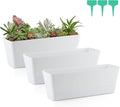 Skelang 3 Pcs Rectangular Plant Pot, 12" Flower Planter Box, Windowsill Container for Succulent, Herb, Vegetable (White)