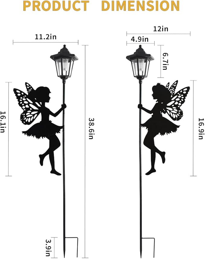 Solar Fairy Garden Stake Decorative Lantern Outdoor Waterproof, 2-Pack Solar Courtyard Lawn Decorative Lights,Outdoor Garden Statue Lights (Warm Lighting)