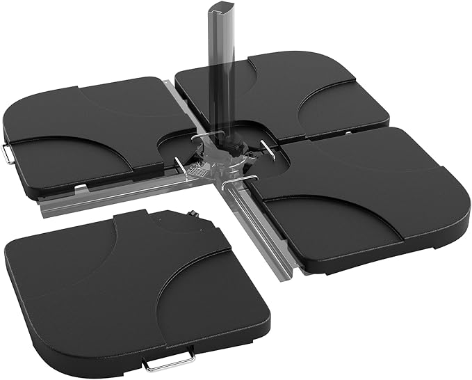 Garvee 4Pcs Patio Umbrella Base 330LB Capacity Heavy Weight Stand Umbrella Stand for 10-15FT Umbrellas, Water/Sand Filled, Clip-Locked Assembly, Umbrellas Holder for Outdoor Deck Poolside, Black