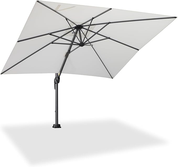 PURPLE LEAF 8' X 8' Patio Umbrella for Pool 7' High Offset Outdoor Cantilever Umbrella Swimming Pool Umbrella with 360°Rotation for Poolside White