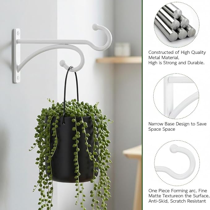 2Pack 6 Inch Plant Hangers for Hanging Baskets, Hanger for Indoor and Outdoor Plant Pots Holder, Wall Hook for Planters, Flower Basket, Wind Chimes, Lantern, Light, Bird Feeder, Home Décor-White