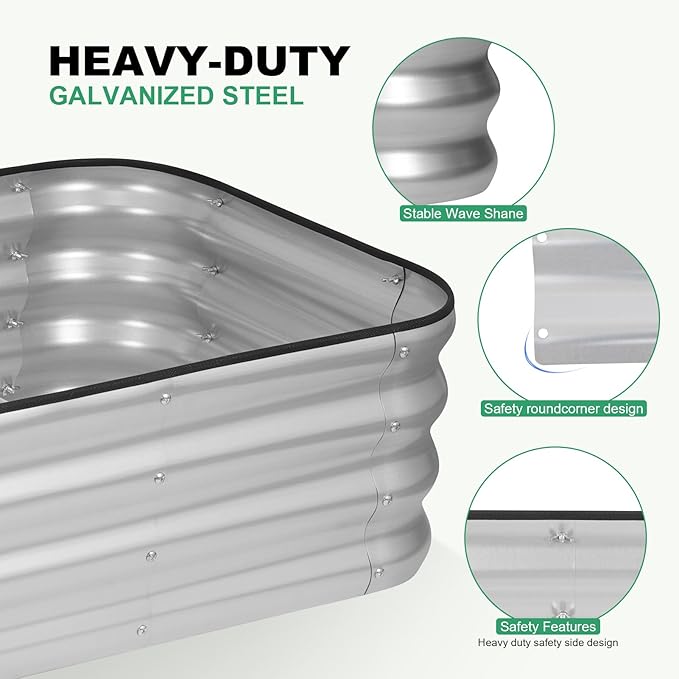1MORE Raised Garden Bed -5X3X1 Galvanized Planter Box for Outdoor Gardening,4 in 1 Modular Raised Bed Kit with Protective Tape, Gloves for Herb,Ideal for Vegetables and Plants.Sliver-1Pcak