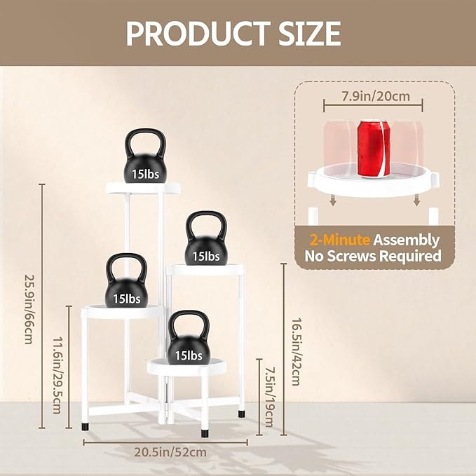LASZOLA 4 Tiered Folding Plant Stand Indoor for Multiple Large Planter, Tall Heavy Duty Adjustable Rack with Rust Proof Plastic Shelving, Sturdy Vertical Tree Organizer for Narrow Inside Floor, White