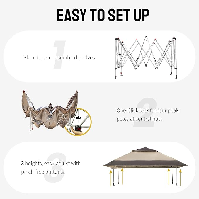 CROWN SHADES 11x11 Pop Up Gazebo, Patented One Push Outoor Canopy Tent with Wheeled STO-N-Go Cover Bag, Pop Up Canopy with Netting for Patio, Backyard (11x11, Beige & Coffee)