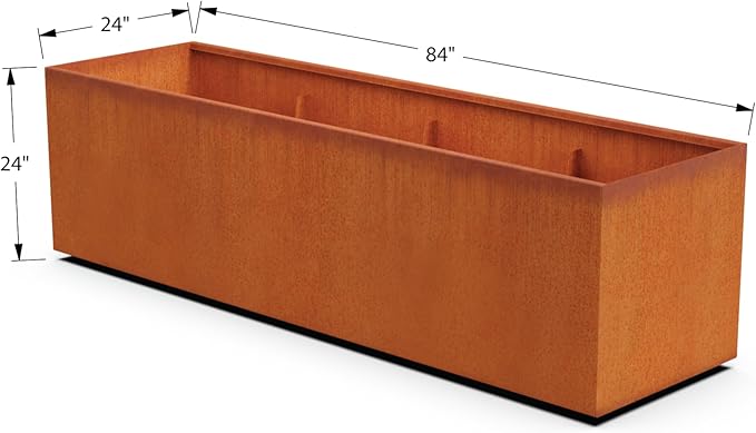 Plantercraft Large Rectangular Planters for Outdoor Plants - 84x24x24 Inch Corten Steel Planter Extra Large Outdoor Planters & Metal Raised Garden Bed, Fully Assembled for Patios and Landscapes