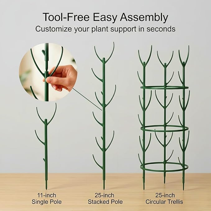 10-Pack Monstera Plant Support Stakes - Stackable Sticks for Indoor Plants up to 25" - Outdoor Garden Poles & Trellis with Tape & Twist Tie for Climbing Vines
