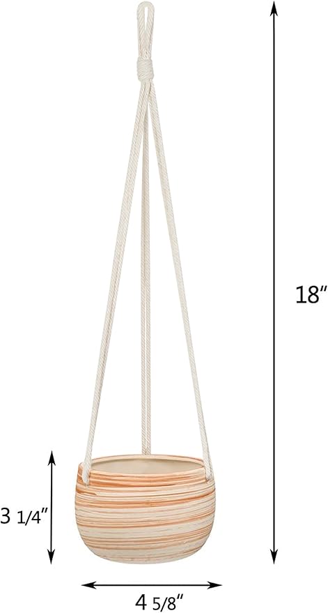 Mkono Ceramic Hanging Planter Macrame Plant Holder 5 Inch Cute Succulent Cactus Pot with Cotton Rope Hanger for Indoor Outdoor Decor, 2 Pack