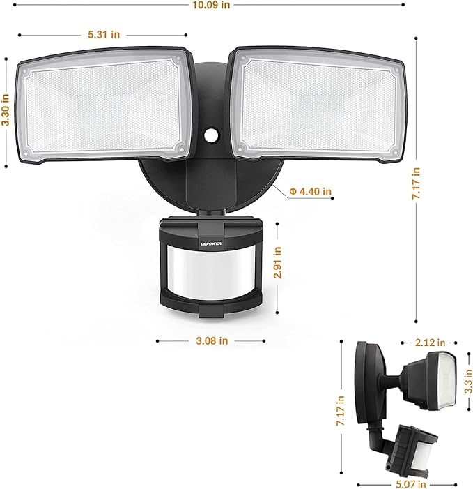 LEPOWER LED Security Lights Motion Sensor Light Outdoor, 30W 3200LM Motion Security Light, 5500K, IP65 Waterproof, 2 Head Motion Detector Flood Light for Garage, Yard, Porch, Black (Not Solar Powered)