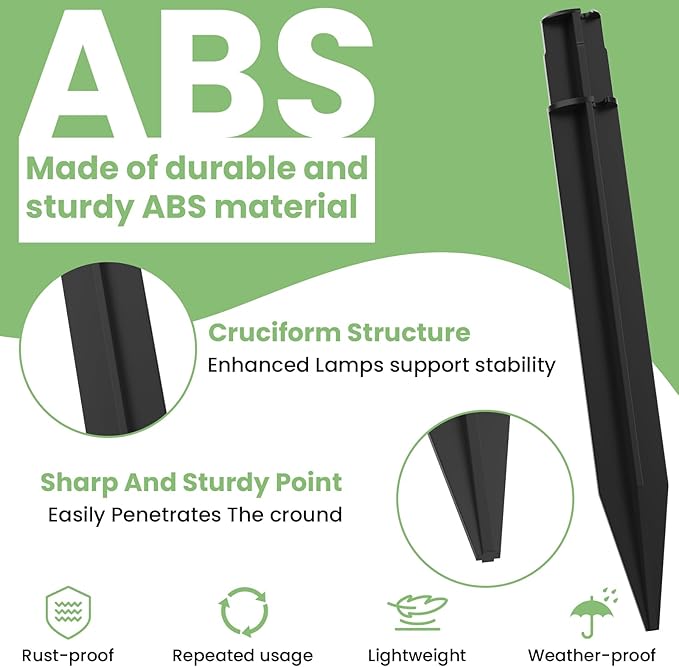 15 Pcs 8.25 Inch ABS Plastic Ground Spikes for Solar Torch Lights, Black Replacement Stakes for Garden Pathway Markers
