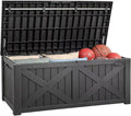 YITAHOME 150 Gallon Large Deck Box with X-Shaped Front, Resin Outdoor Storage Boxes, Waterproof Cushion Storage Bench for Patio, Pool Supplies, Garden Tools - Lockable, Dark Gray