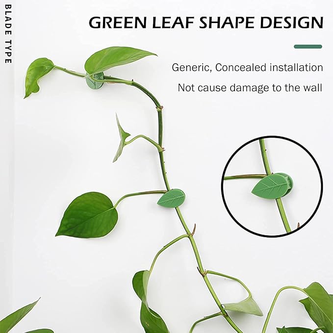 100 Pcs Plant Climbing Wall Fixture Clips Self-Adhesive Hook Vines Traction Clips Invisible Holder Garden Green Leaf Simulation Self-Adhesive Hook Wire Fixing Supporting