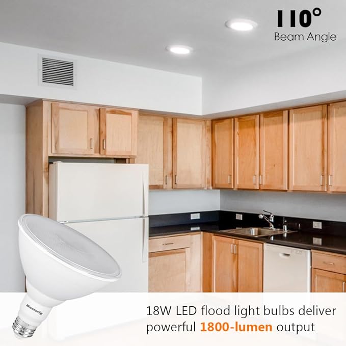PAR38 LED Flood Light Bulbs Outdoor, 18W (120W Equivalent), Daylight 5000K, Dimmable Weatherproof LED Outdoor Flood Lights with E26 Base, 1800LM, 4 Pack