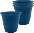 The HC Companies 6 Inch Eclipse Round Planter Pots with Drainage Holes & Attached Saucer, Lightweight UV-Resistant Plastic Indoor Outdoor Planters, 4-Pack Flower Pots for Garden & Home Decor, Peacock