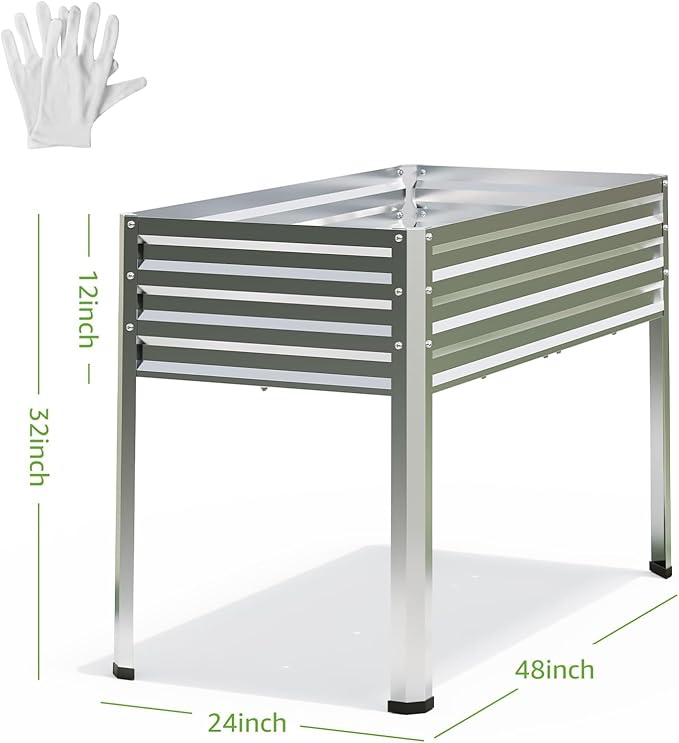 2PCS Galvanized Raised Garden Bed with Legs, 48 gallons, 48"x24"x32" Large Metal Elevated Planter Boxes with Drainage Holes,for Vegetables, Flowers, Backyard, Patio, Balcony