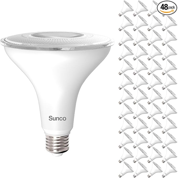 Sunco 48 Pack Outdoor Flood Light Bulb LED PAR38, Exterior Spotlight Bulbs, Weatherproof, 1050 LM, 13W (100W Equivalent), 6000K Daylight Deluxe, Wet Rated, Dimmable, E26 Base UL