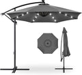 Best Choice Products 10ft Solar LED Offset Cantilever Hanging Market Patio Umbrella, 8 Sturdy Ribs, Easy Adjustment - Gray