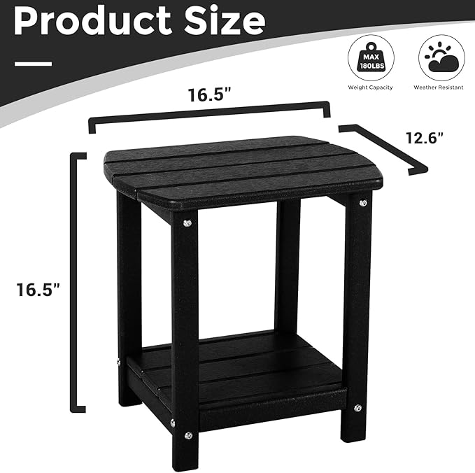 Adirondack Square Outdoor Side Table,2-Tier Storage Patio Side Table, HDPE End Tables for Backyard Pool Porch Garden Lawn