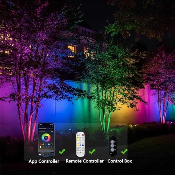 Smart Landscape Spotlights, Low Voltage IP67 Waterproof Outdoor Spot Lights Compatible with APP/Remote Control Color Changing Lights for Yard Garden Pathway Lawn Tree Festival 6 Pack