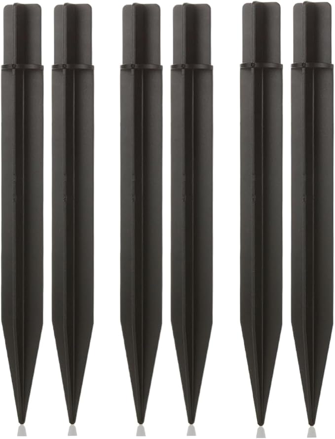 8.25" Reinforced ABS Plastic Solar Ground Spikes - Durable Solar Light Replacement Stakes for Garden, Pathway, Deck, Camping, Christmas Lights (Fits 0.83" Inside Diameter) (Black-6 Pack)