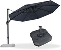 PURPLE LEAF 11 Feet Patio Umbrella with Base Outdoor Cantilever Round Umbrella Aluminum Offset Umbrella with 360-degree Rotation for Garden Deck Pool Patio, Grey