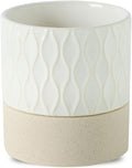 Nihow Self Watering Plant Pot: 4.5 Inch Ceramic Planter with Drainage Hole & Water Storage Plus for Indoor & Outdoor Plants - Cylinder Flower Pot for Herbs/Violets - Cream White & Brown Net