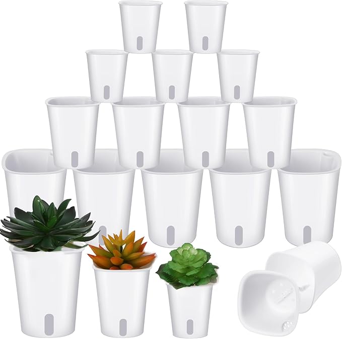18 Pcs Self Watering Pots Plastic Plant 3 Sizes Flower Plant Pot with Inner White Flower Pots for Indoor House Plants Plastic Self Watering Pot for Herbs Flowers