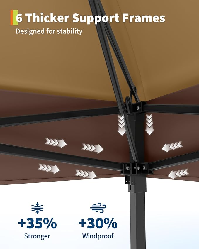 Canopy Tent 12x12 ft, Pop Up Gazebo One-Push Setup with 4 SandBags for Backyard Parties and BBQs, Mosquito Netting & Height Adjustable - Khaki & Coffee