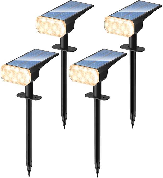 DINGLILIGHTING Solar Lights Outdoor Waterproof: IP65 Led Spot Light Decorations for Garden - 3 Lighting Modes Solar Powered for Yard - Halloween Christmas Lights Landscape Pathway Patios 4PC Warm