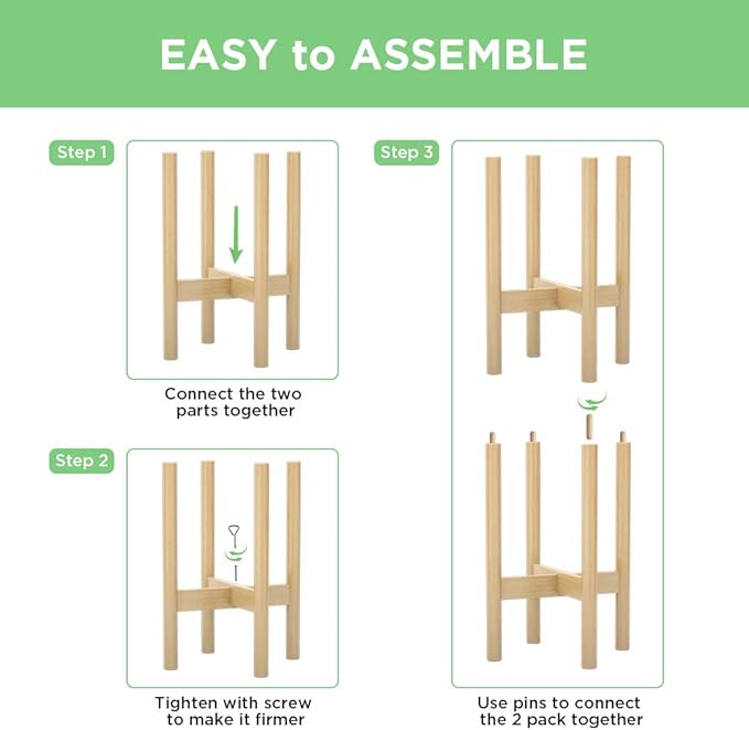 MUDEELA 2 Pack Indoor Plant Stands, 2 Tier Tall Plant Stand 30 inches, Mid Century Bamboo Plant Stand, Adjustable Width 8 - 12 inches, Fits Pot Size of 8 9 10 11 12 inches Pot & Plant Not Included, Natural