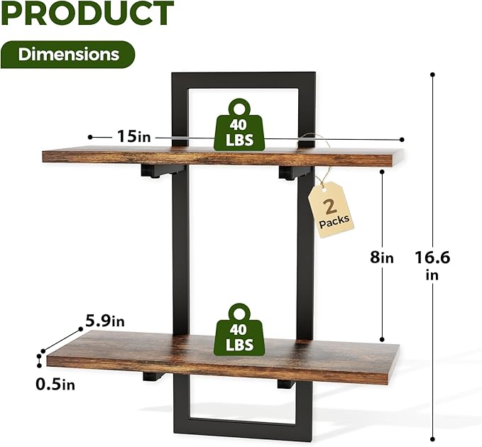 Bamworld Floating Shelves for Wall Planters for Indoor Plants Hanging Shelves Plant Holder Wall Decor Plant Stand Indoor for Plant Hangers Indoor for Living Room Bedroom Bathroom 2-Pack Brown