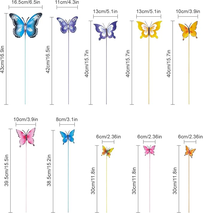 hogardeck Garden Decor for Outside, Set of 10 Metal Butterfly Decorative Garden Stakes for Spring Decor, Yard Art Garden Decorations for Outdoor Lawn Pathway Patio