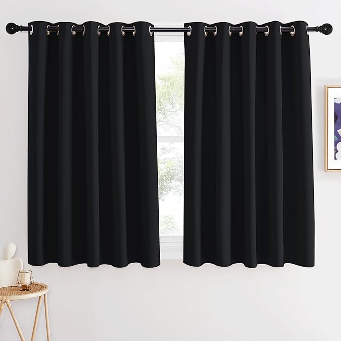 NICETOWN Bedroom Black Out Curtain 54 inches Long - Solid Thermal Insulated Grommet Blackout Window Treatment Sound/Light Blocking for Basement (1 Panel, W66 x L54, Black)