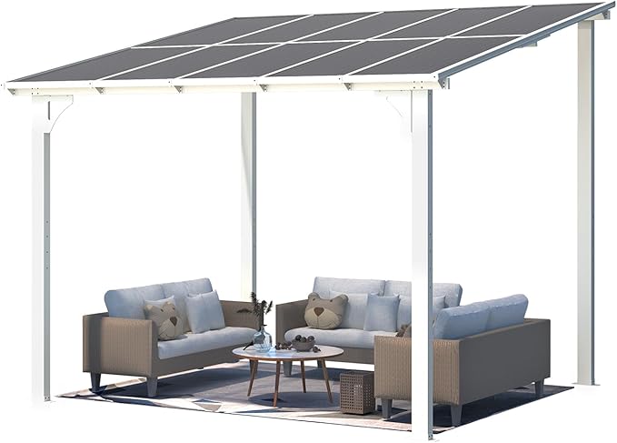 AECOJOY 10' x 8' Pergolas and Gazebos on Clearance in White, Large Wall Mounted Pergola, Outdoor Patio Lean to Gazebo Metal Awnings for Decks,Patio, Porch, Backyard and More