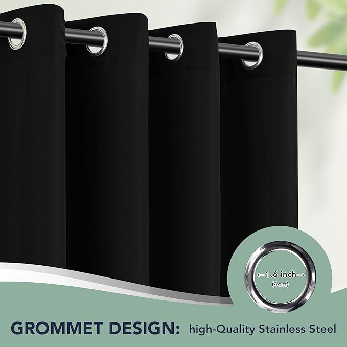 Black Outdoor Curtains for Patio Waterproof - 6 Panels Privacy Weatherproof Outside Curtains with Grommets for Pergola, Gazebo, Porch, Cabana, Balcony, 54 x 108 Inch