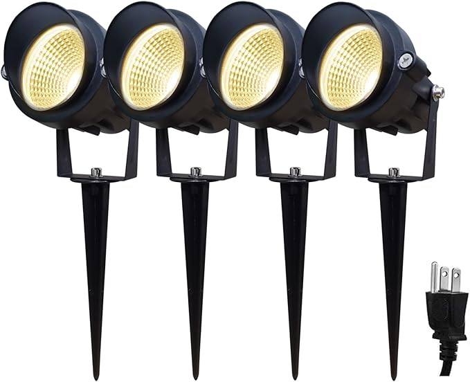 TOVEENEN LED Outdoor Landscape Spotlight 120V 12W Waterproof Spot Lights for Yard House Garden Christmas Lighting, Warm White 3000K, 4 Pack