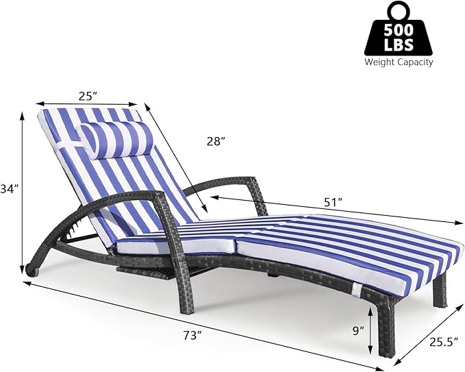 Chaise Lounge Chairs Outdoor Set of 4, Comfy Outside Wicker Patio Pool Lounge Chair w/ 5 Adjustable Back Angle, Cup Holder, Thicken Cushion
