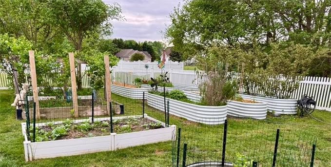 A ANLEOLIFE Set of 6, 18 Inch Tall Antique White Raised Garden Beds Kit, Heart-Shaped & Long Oval Planters for Custom Decorative Gardens.