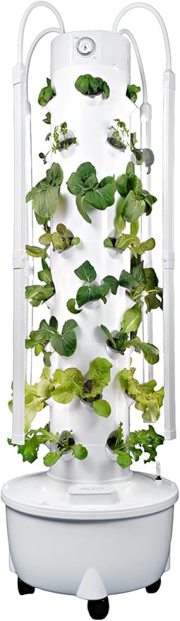 HX Aeroponic Tower | High Capacity Tower | Hydroponics Growing System Kit | Food Grade with 40 Net Pots (with LED Grow Lights)