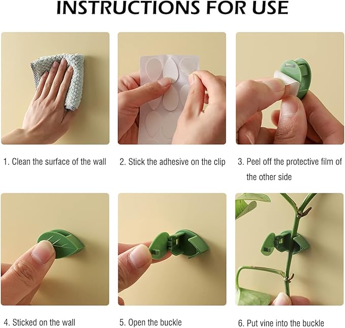 60 Pcs Plant Climbing Wall Fixture Clips Self-Adhesive Hook Vines Traction Clips Invisible Holder Garden Green Leaf Simulation Self-Adhesive Hook Wire Fixing Supporting