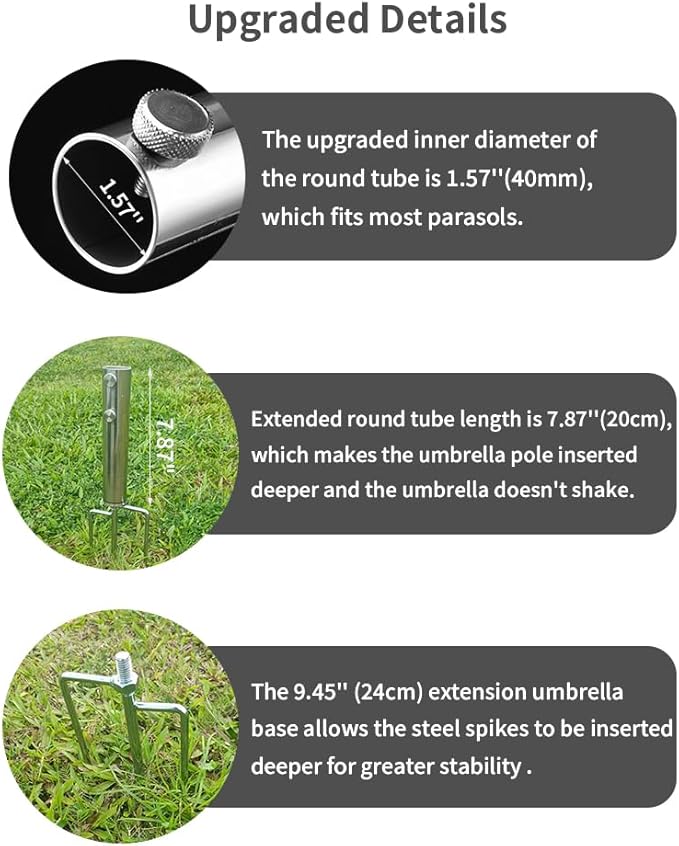 Portable Beach Umbrella Sand Anchor, Stainless Steel Lawn Umbrella Base Holder, Resistant to Strong Winds and Rustproof Umbrella Stand for Umbrella, Fishing Rod,Beach